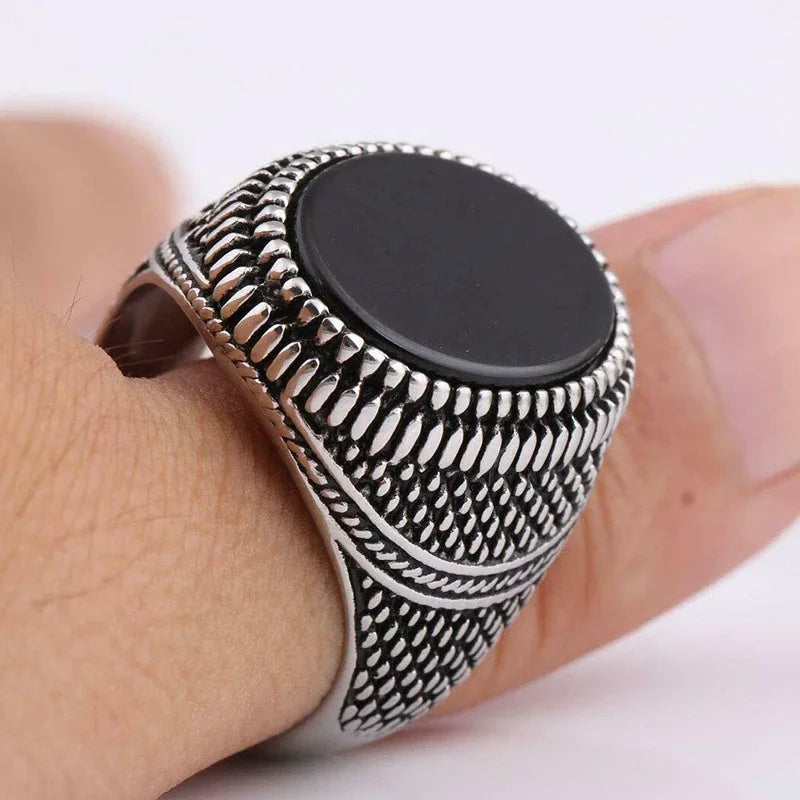 New Retro Handmade Turkish Rings for Men Vintage Double Swords Black Zircon Rings Punk 2024 Trendy Islamic Religious Muslim