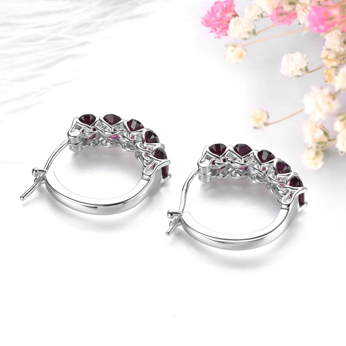 Natural Rhodolite Garnet Sterling Silver Clip Earring 6 Carats Genuine Rose Garnet Women Classic Romantic S925 Fine Jewelrys