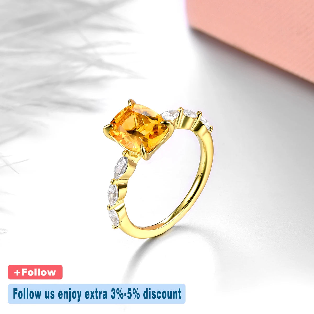 Natural Citrine Sterling Silver Rings Yellow Gold Plated 1.7 Carats Genuine Yellow Crystal Women Classic Style Jewelry Gifts