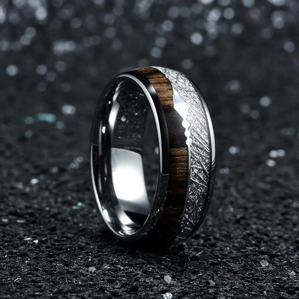 Simple Titanium Stainless Steel Rings For Men Women Koa Wood Inlay Luxury Wedding Band Engagement Rings Jewelry anillos mujer