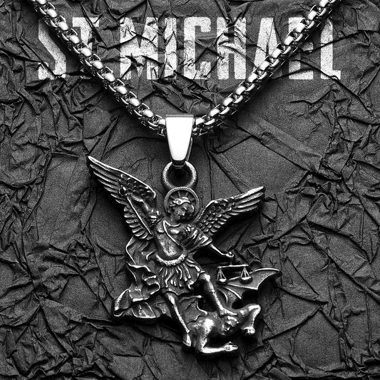 Angel St.Michael Satan Stainless Steel Men Necklaces Pendant Chain Powerful Amulet Vintage For Women Jewelry Gifts Wholesale