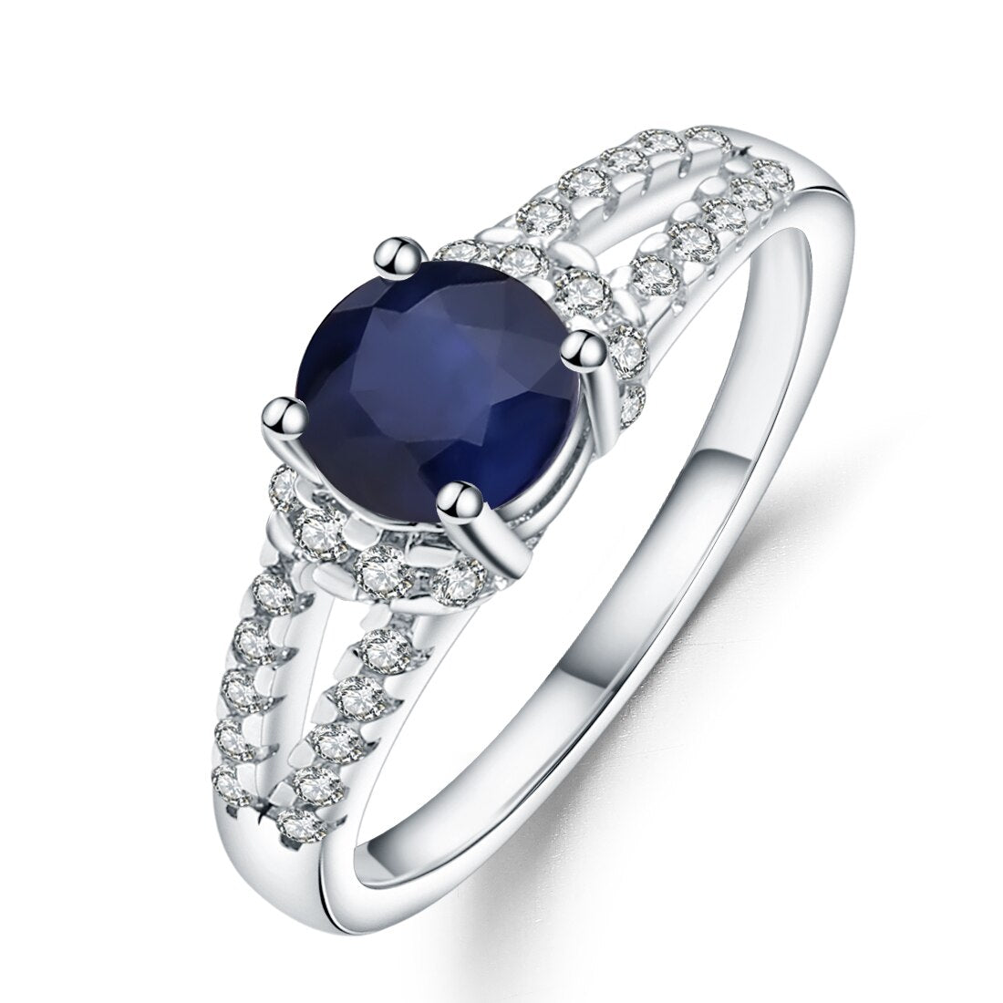 GEM&#39;S BALLET Pure 925 Sterling Silver Vintage Rings Round 1.31Ct Natural Blue Sapphire Gemstone Ring for Women Wedding Jewelry Blue Sapphire|925 Sterling Silver