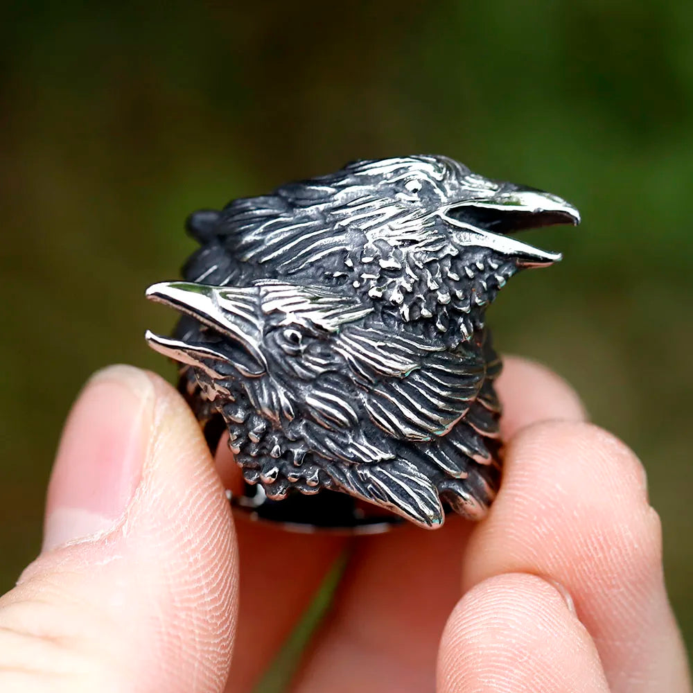 2023 NEW Men's 316L stainless steel rings Nordic VIKING Odin Double headed bird headed animal ring Amulet Jewelry