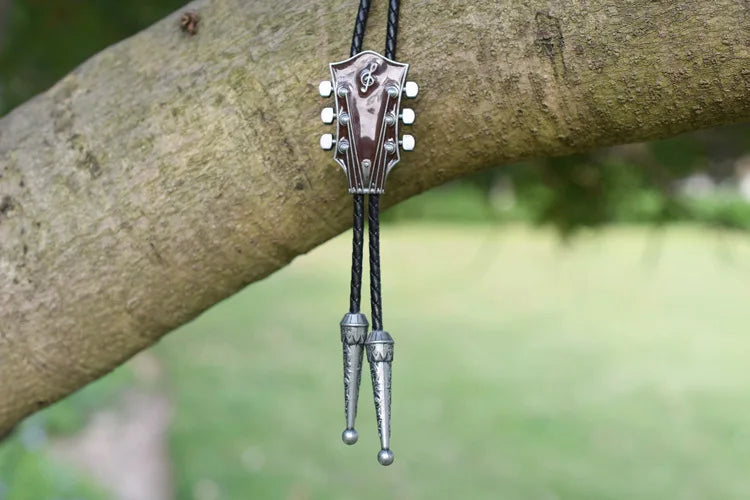 Popular guitar instrument genuine leather polo tie pendant necklace,adjustable,oil dripping technique,gift for music enthusiasts