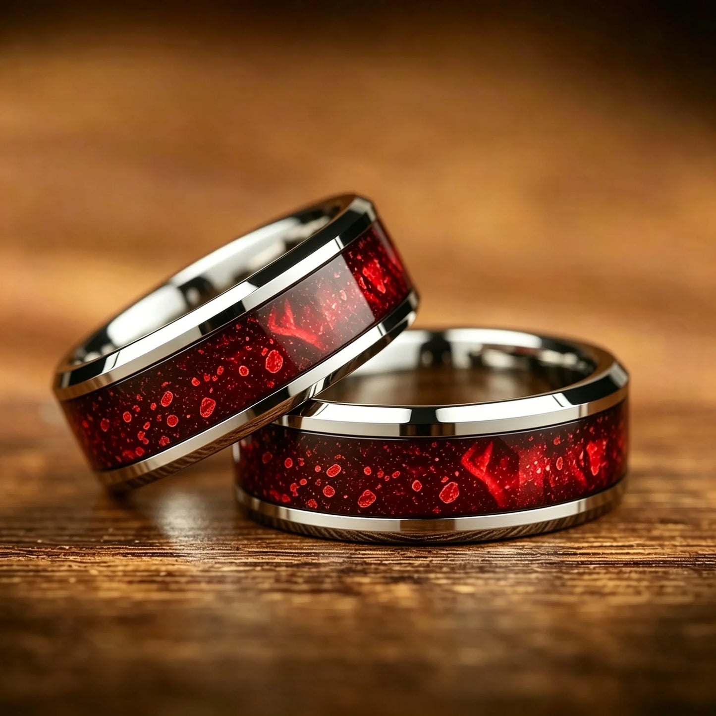 8mm Red Galaxy Nebula Crushed Stone Stainless Steel Ring Promise Wedding Ring for Men & Women, Comfort Fit, Wedding Band Jewelry