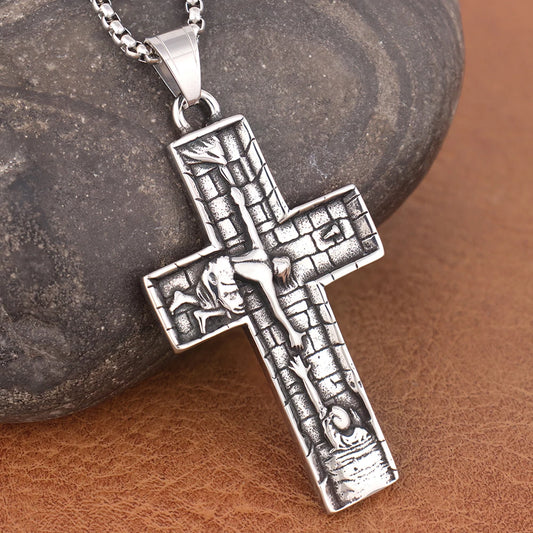 Vintage Design Jesus Savior Cross Pendant Chain High Quality Stainless Steel Lucky Prayer Necklaces Men Women Christian Jewelry