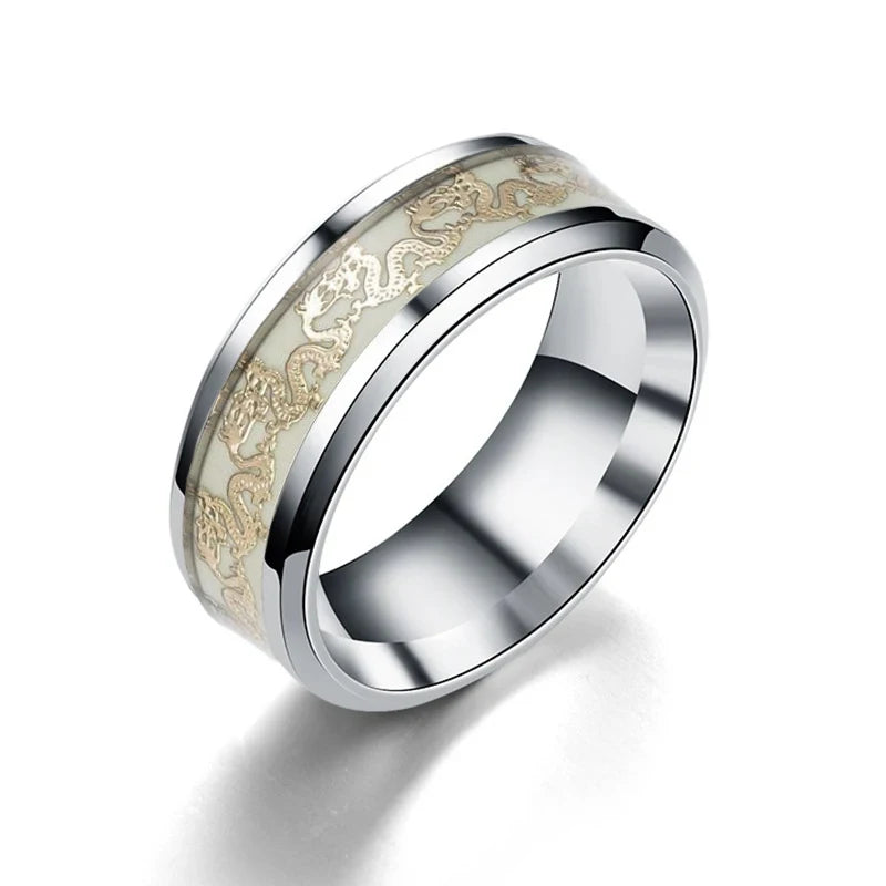 Cool Stainless Steel Luminous Dragon Rings for Men Women Dragon Totemn Glowing In Dark Couple Ring Wedding Bands Jewelry Gift