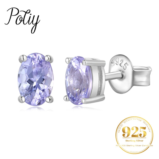 Potiy Oval Cut Natural Tanzanite 925 Sterling Silver Stud Earrings for Women Luxury Gemstone Fashion Fine Jewelry Default Title