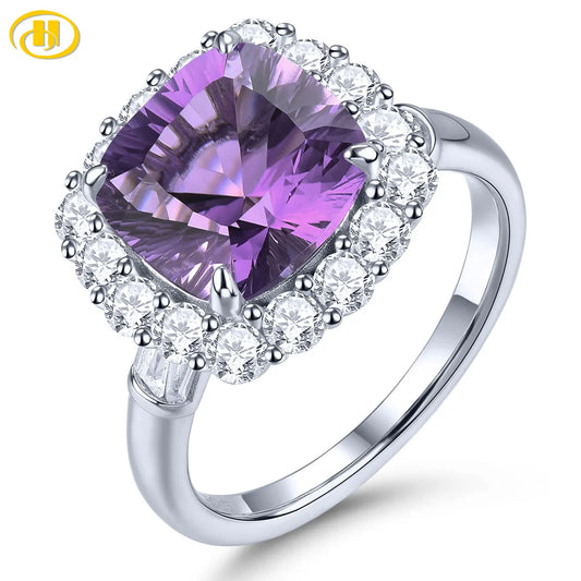 Natural Brazil Amethyst Sterling Silver Rings 4.2 Carats Genuine Birthstone Romantic Classic Fine Jewelry Style Birthday Gifts