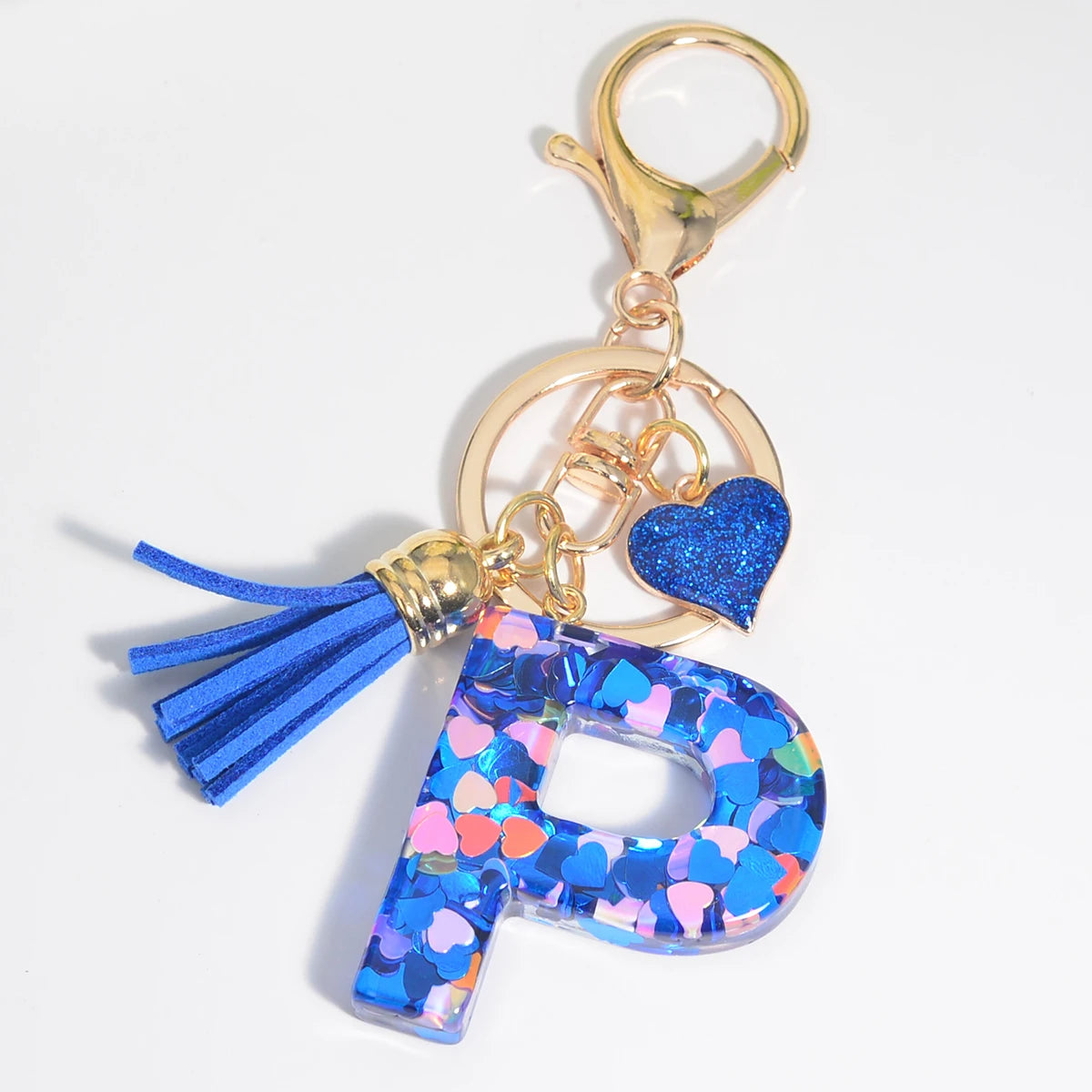 26 Initials Letter Key Pendant with Blue Tassel Alloy Love Fashion Girls Handbag Glitter Gradient Resin Alphabet Keychain Charms P CHINA