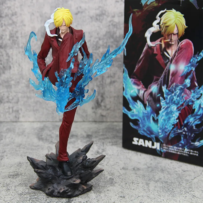 24cm One Piece Gk Sanji Standing Posture Demon Kick Red And Blue Special Effects Anime Figure Model Ornament Statue Toy Gifts