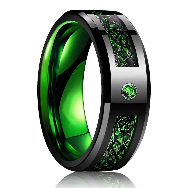 Fashion 8mm Titanium Stainless Steel Rings for Men Women High Polished Inlay Green Shell Men Promise Rings Wedding Party Jewelry