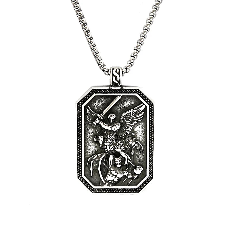 Stainless Steel St Michael Series Necklace Pendant for Men Women - Catholic Patron Saint Medal, Sacred Amulet Protection Gift