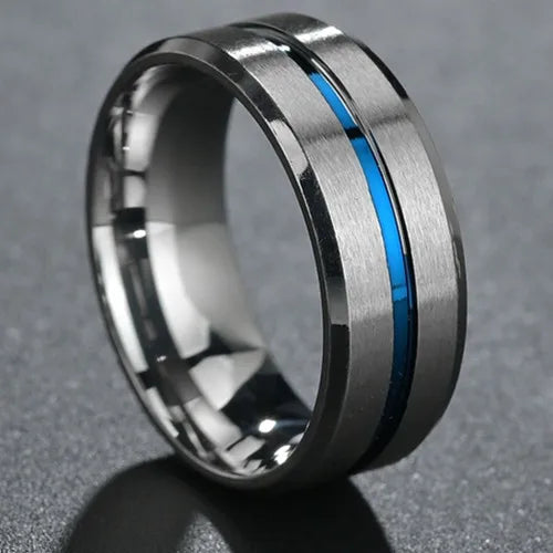 Fashion New 8mm Simple Men Ring Smooth Stainless Steel Blue Charms Rings Women's Couple Jewelry Gift Dropshipping