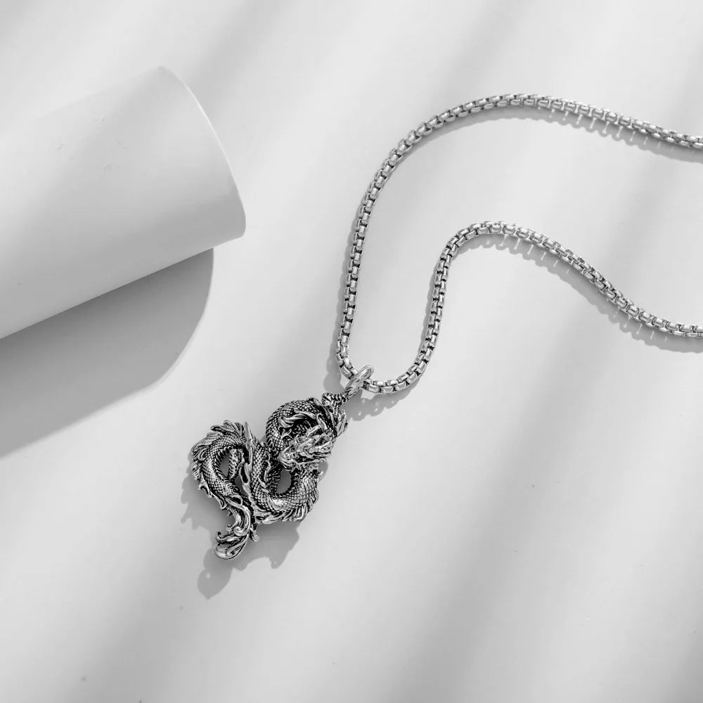 Symbol of year 2024 Dragon Vintage Chinese Dragon Necklace Pendant for Women Hip-hop Punk Men Chain Gifts Jewelry Accessories