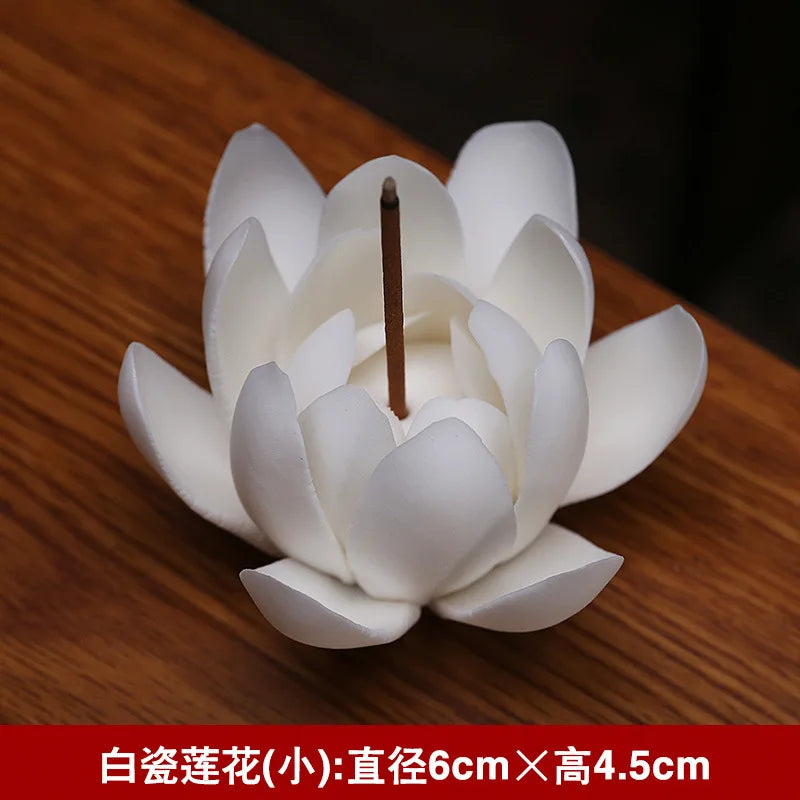 Ceramic White Lotus Incense Burner Home Decor Incense Stick Holder Buddhist Aromatherapy Incense Censer Use In Office Teahouse B 6X4.5CM