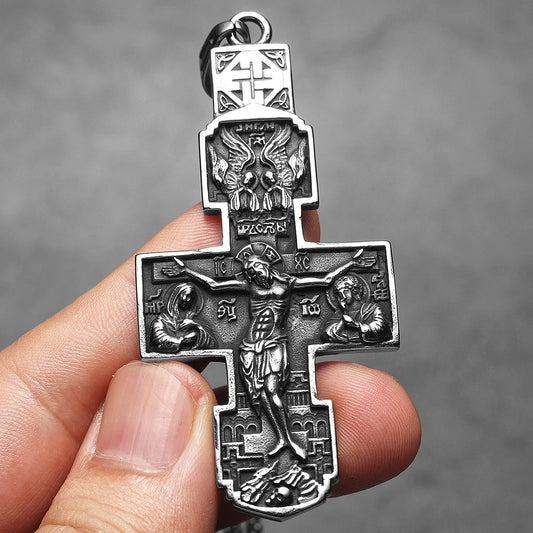 Retro Carving Jesus Cross Stainless Steel Men Necklaces Pendant Chain Punk For Women Fashion Jewelry Gifts