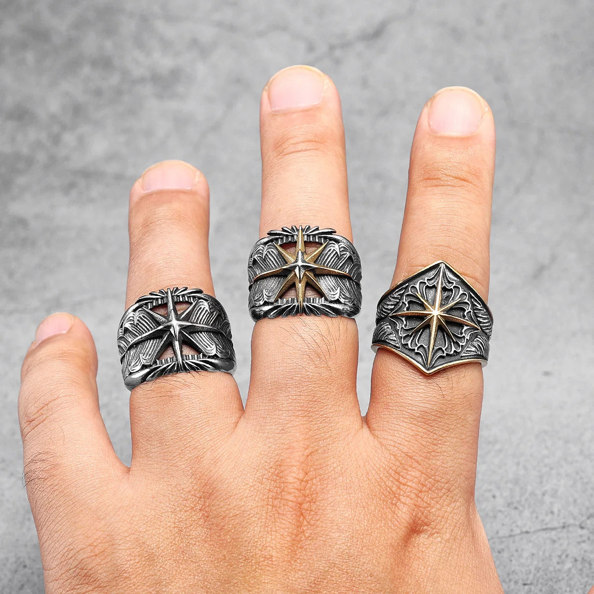 Starry Ring 316L Stainless Steel Star Men Ring Punk Rock Rap for Biker Male Boyfriend Mariner Jewelry Creative Gift Dropshipping