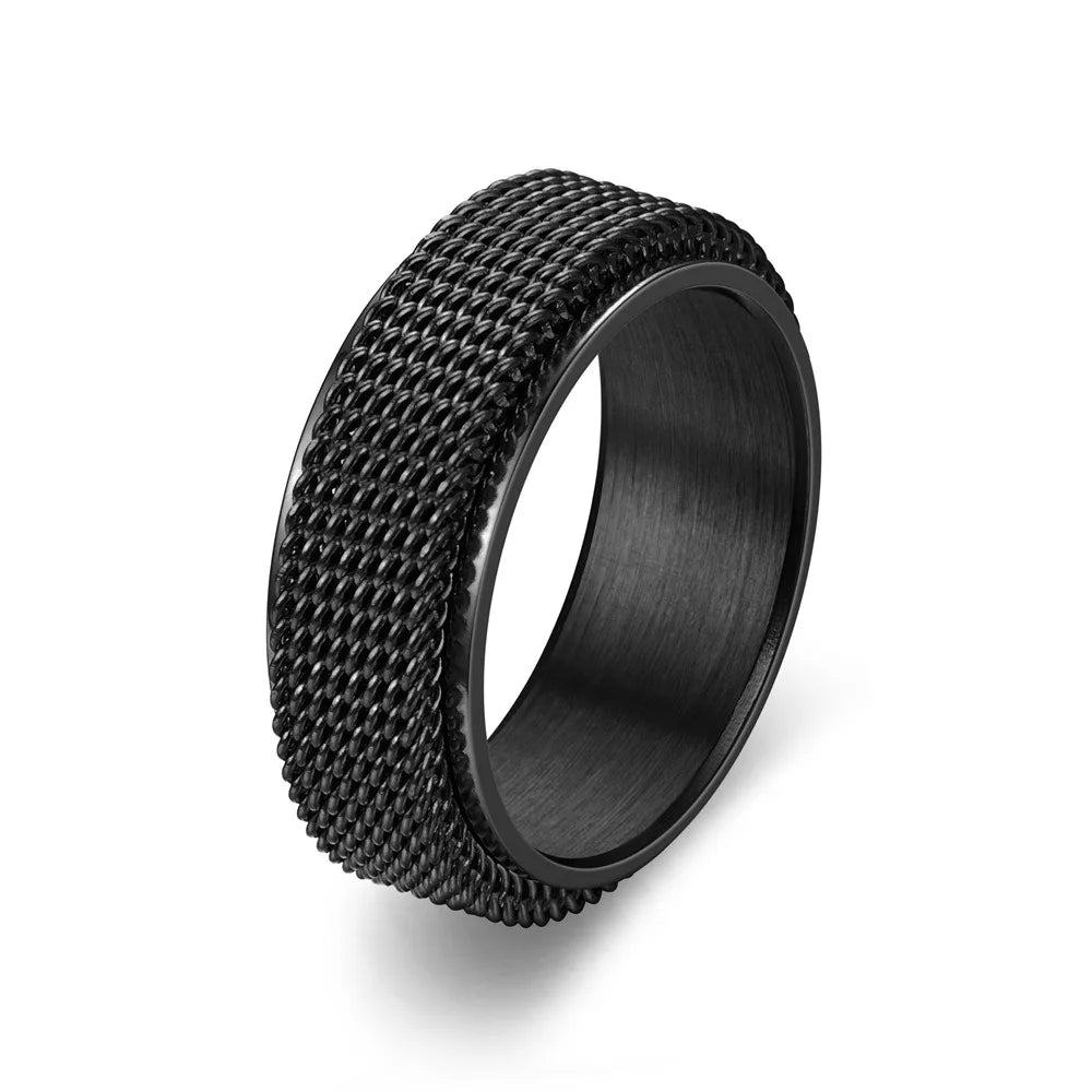 Simple 8mm Stainless Steel Spinner Anxiety Rings for Women Men Rotatable Mesh Chain Spinner Rings Anti Stress Weddding Jewelry