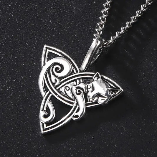 Dawapara Fox Triquetra Animal Pendant Necklace Celtics Knot Good Luck Irish Amulet Nordic Viking Necklace Religious Jewelry
