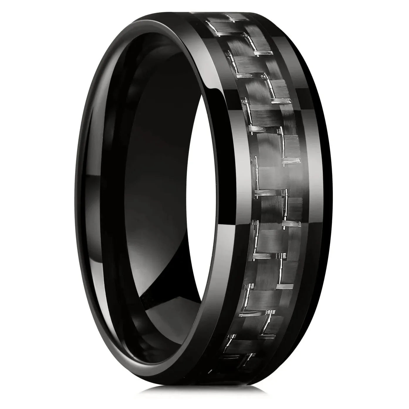 Gold Color Carbon Fiber Inlay Rings For Men, Luxury 8MM Men Gold Color Stainless Steel Rings, Wedding Band Jewelry Drop Shipping
