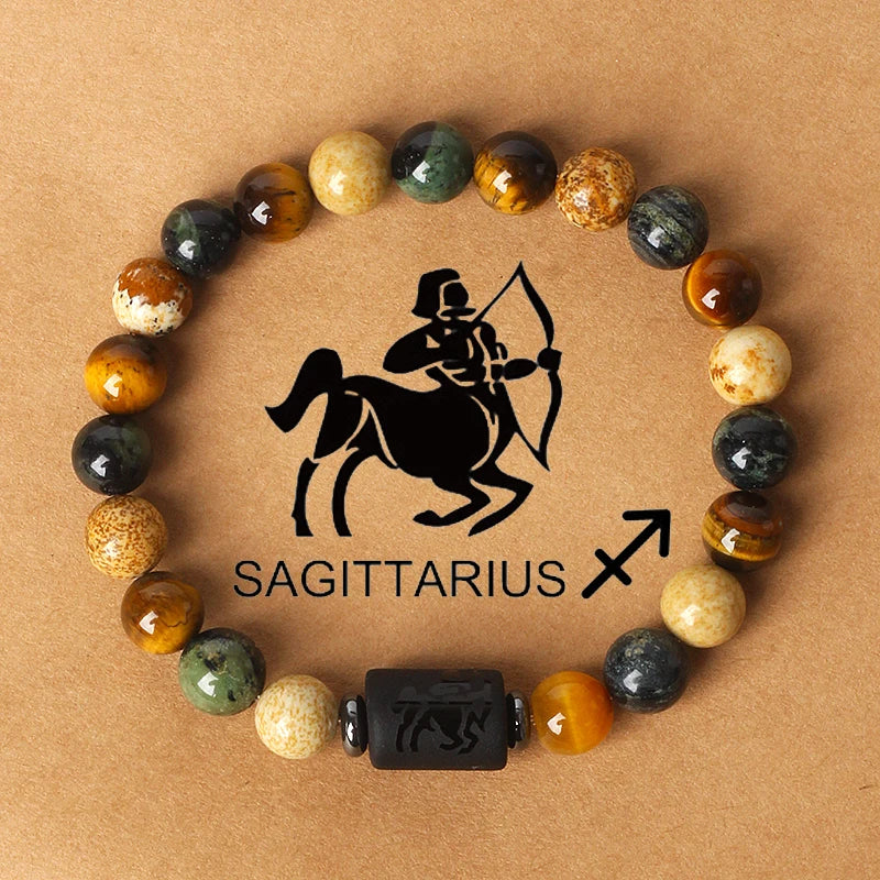 12 Zodiac Signs Constellation Charm Bracelet Men Women Fashion Tiger Eye Stone Beaded Bracelets Virgo Leo Libra Couple Jewelry