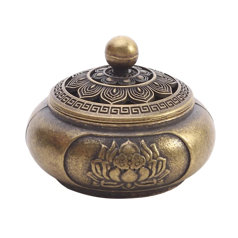 Retro Copper Lotus Pocket Hollow Out Incense Sticks Burner Brass Incense Holder With Cover Sandalwood Cense Buddhism Home Decor A