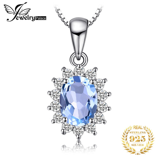 JewelryPalace 2.3ct Princess Diana Natural Blue Topaz 925 Sterling Silver Pendant Necklace for Woman Fashion Fine Gift No Chain Default Title