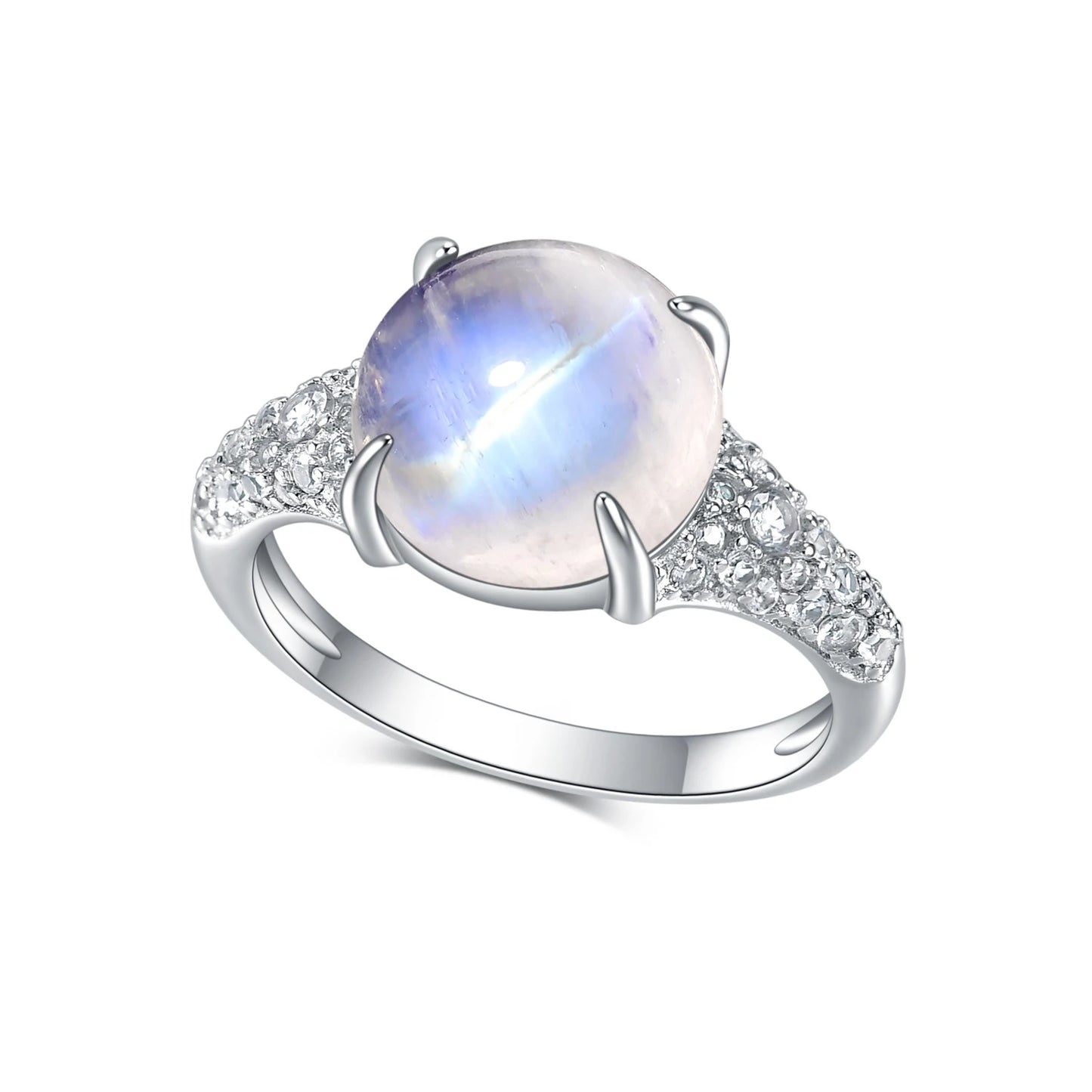 GEM'S BALLET Natural Rainbow Moonstone Dainty Gemstone Rings, 925 Sterling Silver, Gift For Her, Promise Ring, June Birthstone 925 Sterling Silver Moonstone