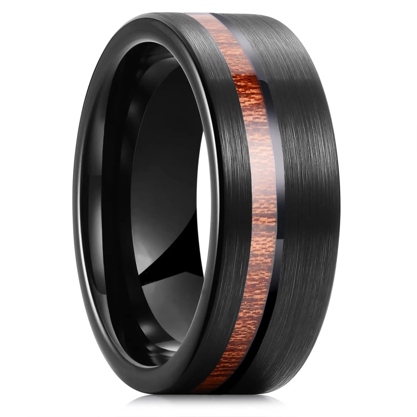 Simple Titanium Stainless Steel Rings For Men Women Koa Wood Inlay Luxury Wedding Band Engagement Rings Jewelry anillos mujer