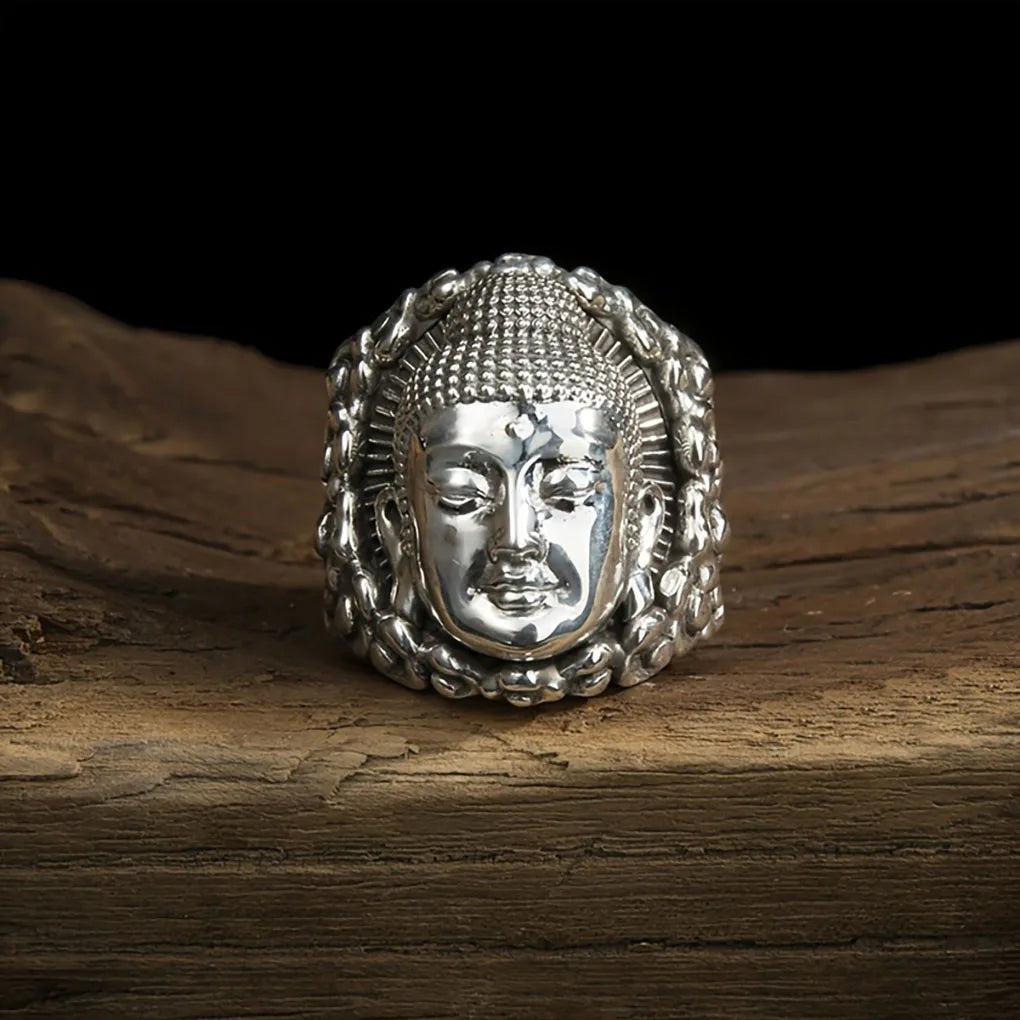 1pc silver Buddha's head alloy ring, fashion trend, handsome personality, adjustable size of fashion accessories, suitable for d