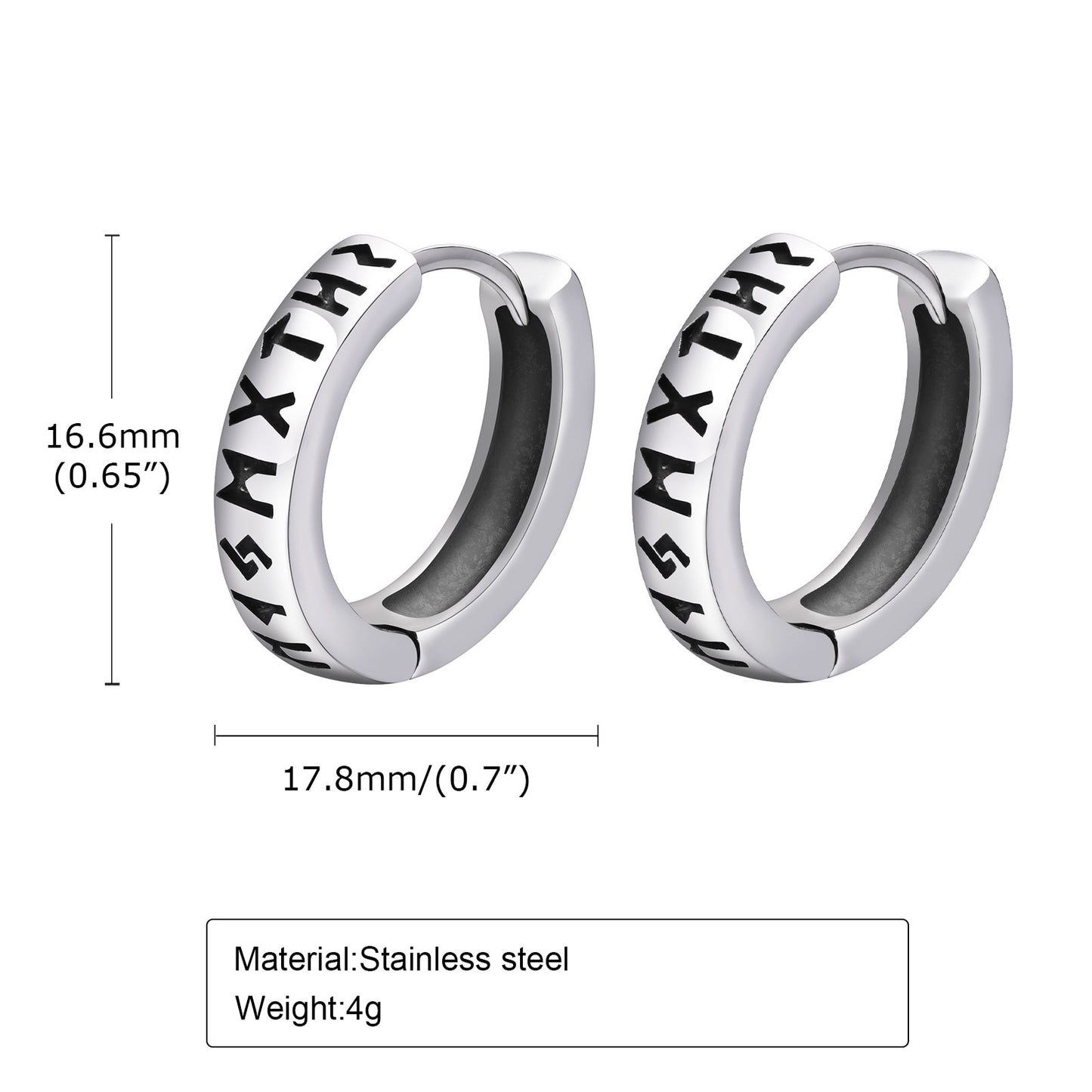 Vnox Viking Runes Earrings for Men Boys, Retro Silver Color Stainless Steel Hoop Huggie Earrings,Hypoallergenic Ear Gift Jewelry