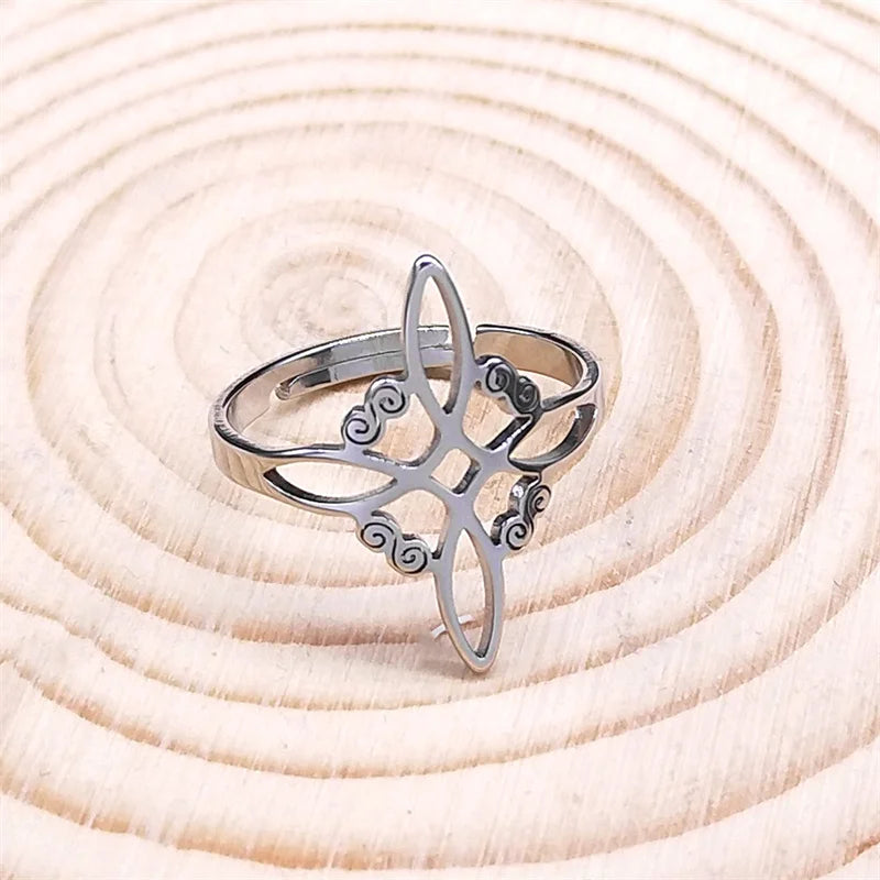 Witchcraft Stainless Steel Witch's Irish Knot Ring Men/Women Silver Color Ireland Adjustable Rings Witch Jewelry nudo de bruja