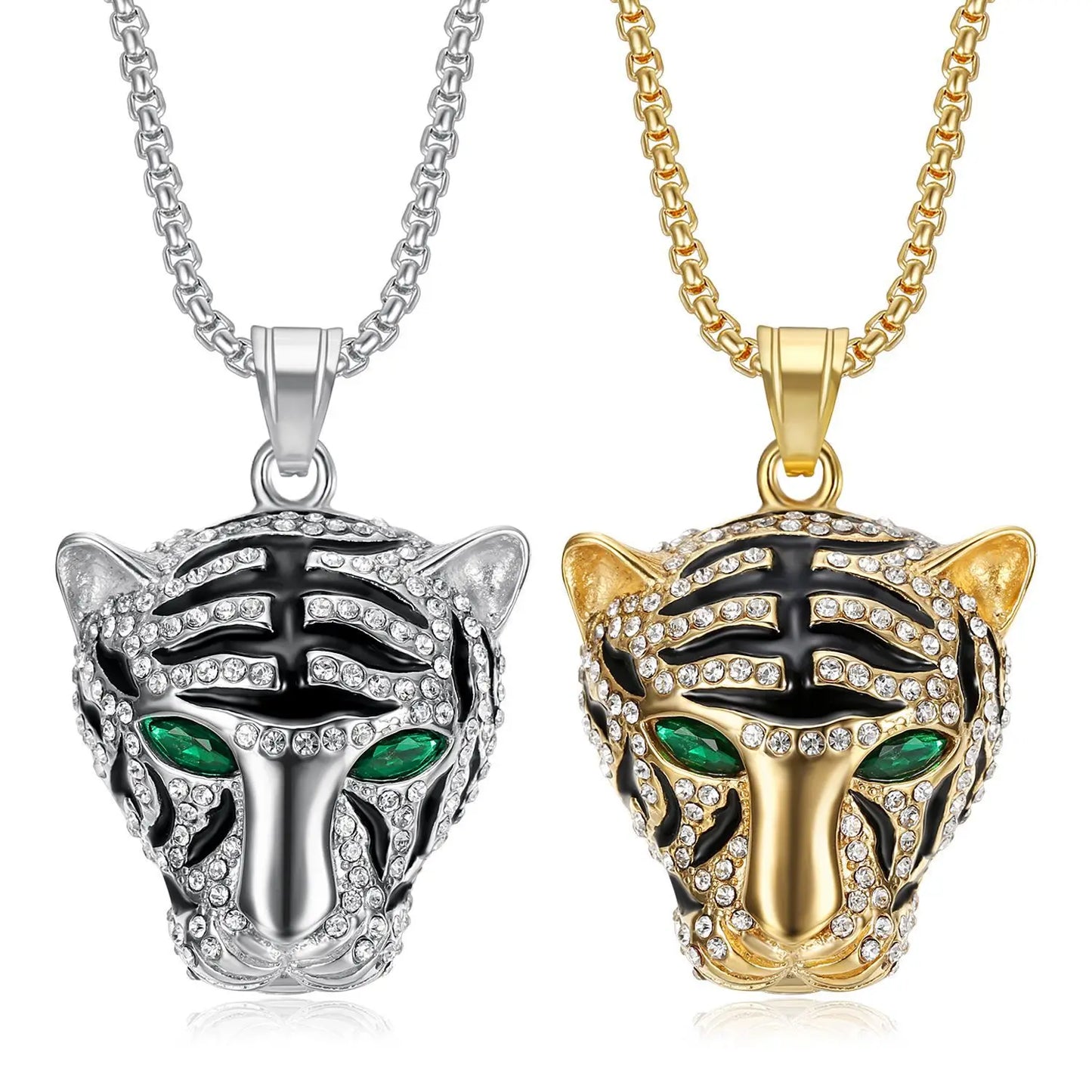 Fashion Stainless Steel Jewelry Silver Crystal Tiger Head Pendants Animal Designed Epoxy Wholesale Charms