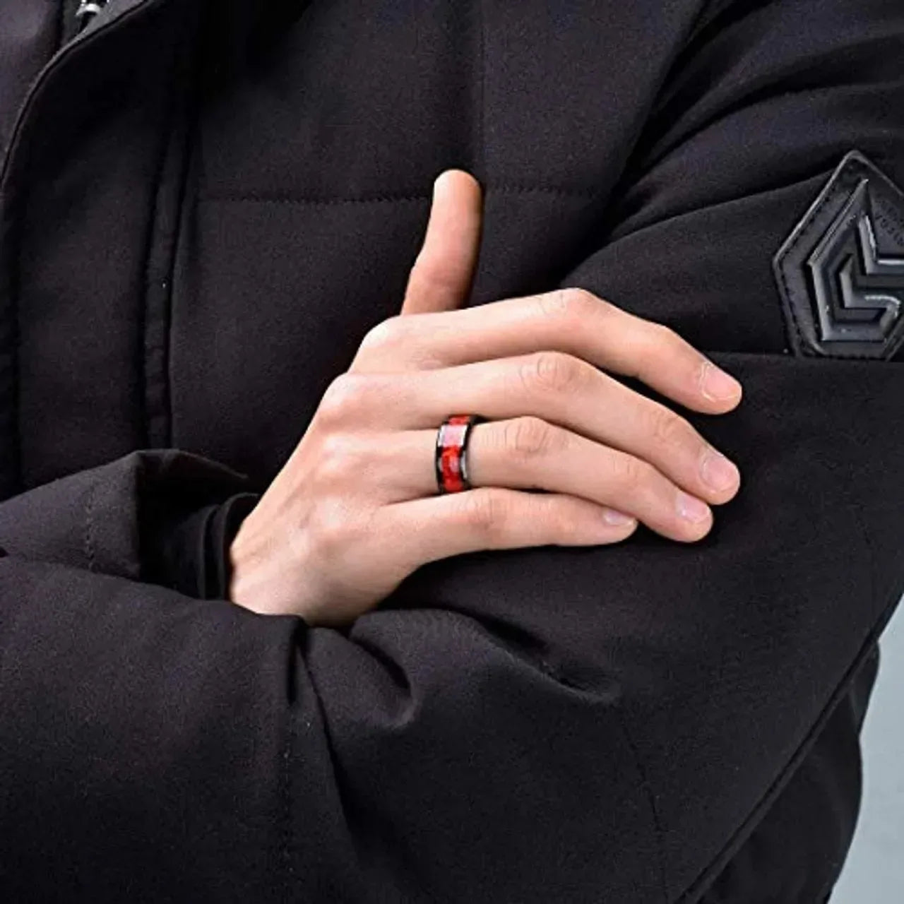 Fashion 8mm Men Black Stainless Steel Rings Inlay Red Opal Rings For Men Women Wedding Band Jewelry Gift Wholesale