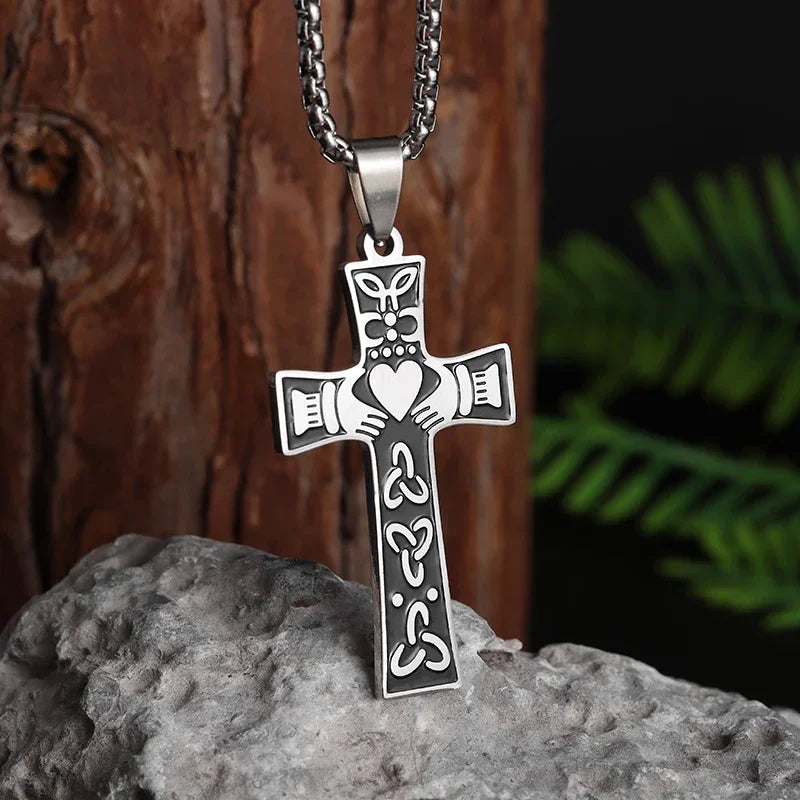 Stainless Steel Cross Letter Pendant Christian Savior Jesus Necklace Men and Women Religious Prayer Amulet Jewelry