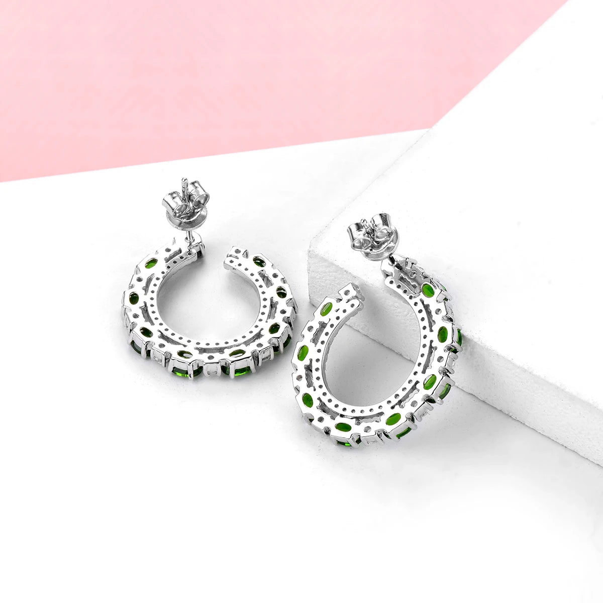 Natural Chrome Diopside Sterling Silver Stud Earring 3.5 Carats Genuine Gemstone Women Elegant Exquisite Style Fine Jewelrys