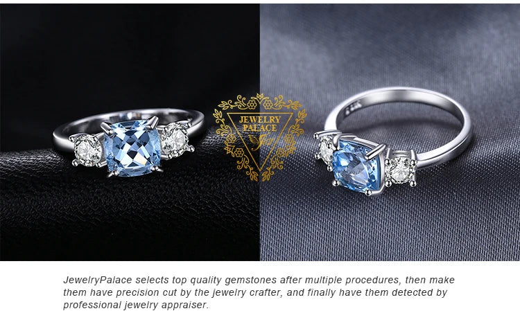 JewelryPalace 1.9ct Square Natural Sky Blue Topaz 925 Sterling Silver 3 Stone Ring for Women Gemstone Jewelry Wedding Gifts