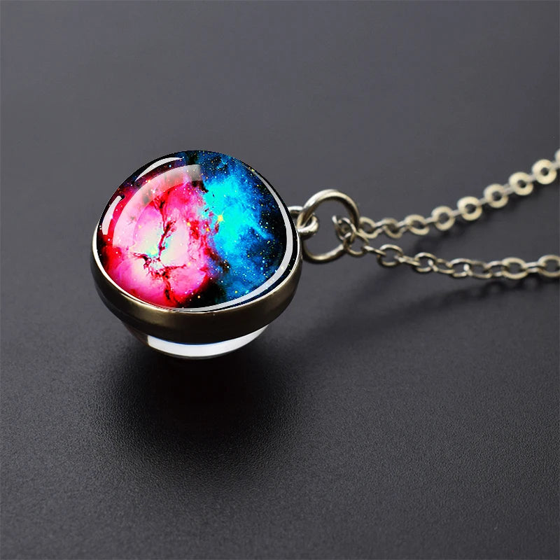 Ice and Fire Phoenix Yin Yang Aurora Necklaces Double Sided Glass Ball Pendant Fashion Chains Necklace Women Men Cool Jewelry