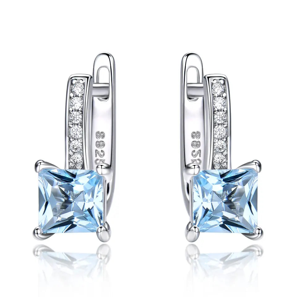 UMCHO 925 Sterling Silver Earrings Fine Jewelry Created Blue Nano Sapphire Unique Clip On Earrings For Women Elegant Statement EUJ060B-1