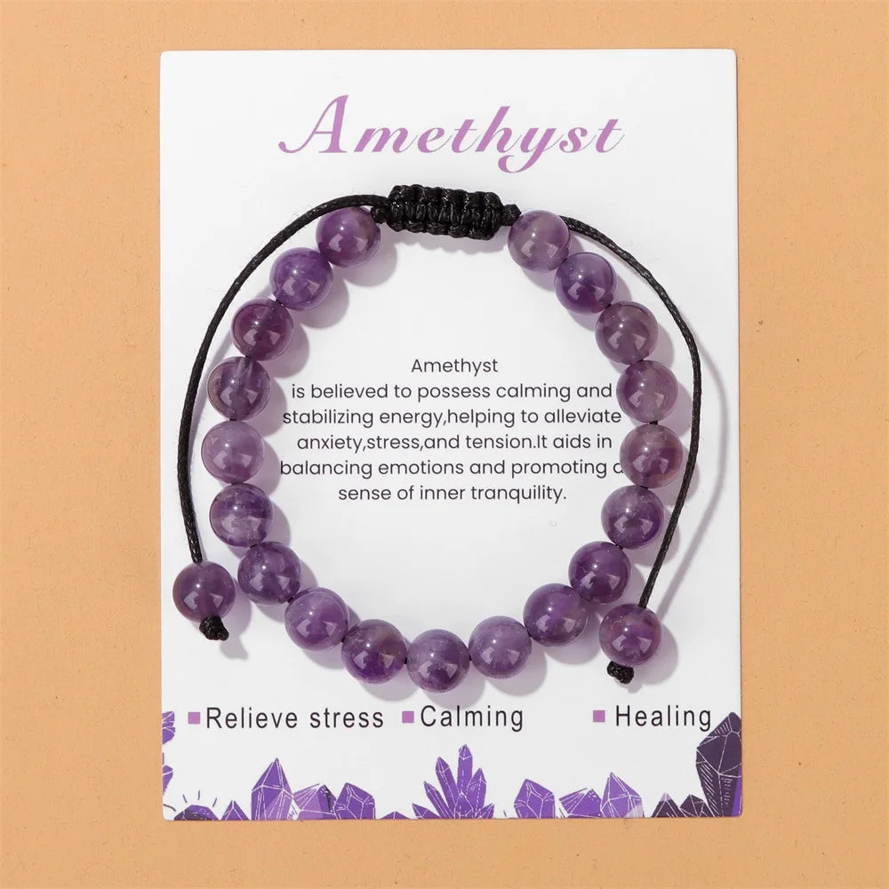 Amethysts Bracelets For Women Men Natural Stone 8mm Beads Braided Bracelet Stress Relief Anxiety Jewelry