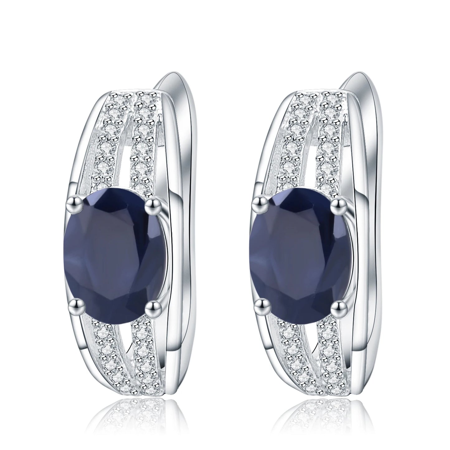 GEM'S BALLET 925 Sterling Silver Gemstone Earrings 3.32Ct Natural Blue Sapphire Classic Stud Earrings for Women Fine Jewelry Sapphire 925 Sterling Silver United States