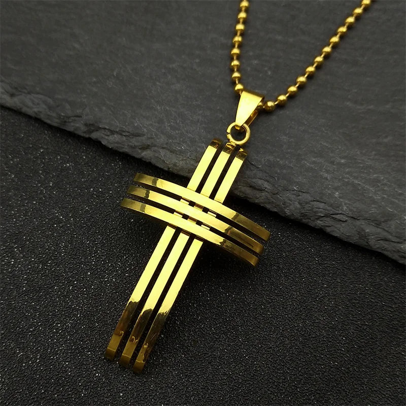 Stainless Steel Jesus Cross Car Pendants for Women Men Gold Color Christian Holy Lord Crucifix Amulet Bag Jewelry Gift