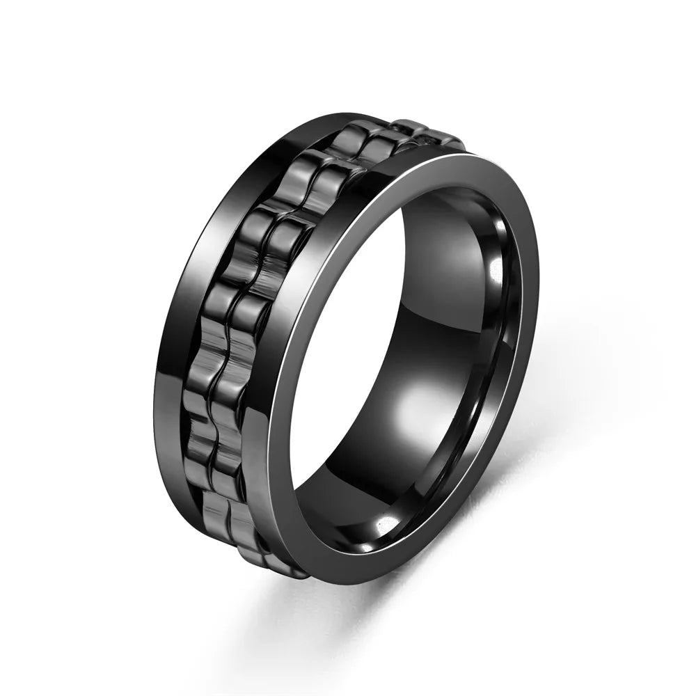 Stainless Steel Ring For Men Gear Chain Rotating Spinning Fidget Rings Punk Jewelry Size 6-13
