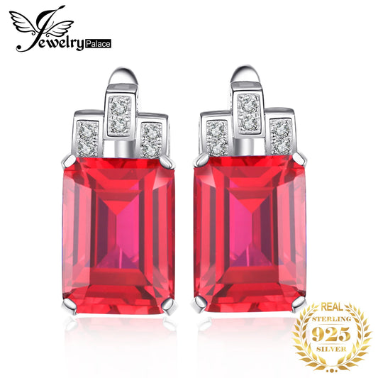 JewelryPalace Luxury 11.5ct Created Red Ruby 925 Sterling Silver Hoop Earrings for Woman Engagement Party Jewelry Fashion Gift Default Title