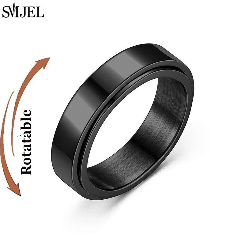 Rose Gold Stainless Steel Anxiety Ring Women Men Fidgets Spinner Rings Engagement Bands Silver Color Fashion Jewelry 8/6mm