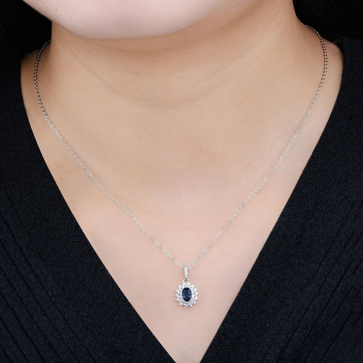 Natural Blue Sapphire Solid Sterling Silver Rhodium Pendants 0.6 Carats Genuine Precious Gemstone Classic Luxury Fine Jewelrys