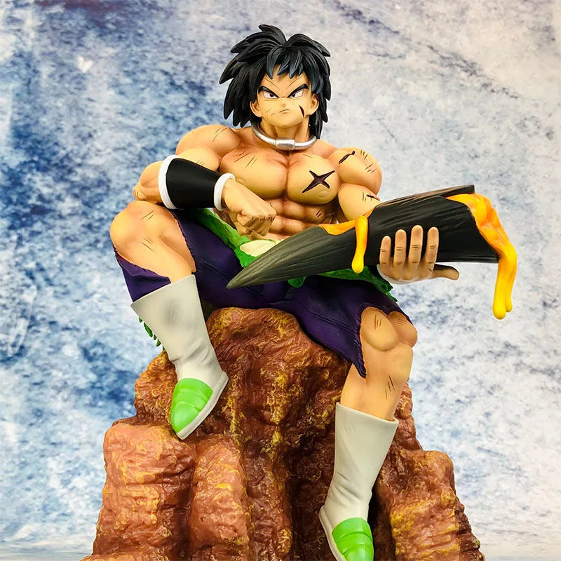 24cm Dragon Ball Super Broly Black Hair Sitting Statue Anime Action Figure GK Model Collectible Ornaments Figurine Boy Toy Gifts