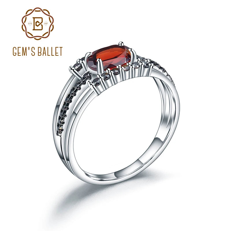 GEM'S BALLET 0.95Ct Natural Red Garnet Antique Style Rings for Women 925 Sterling Silver Birthstone Ring Fine Jewelry