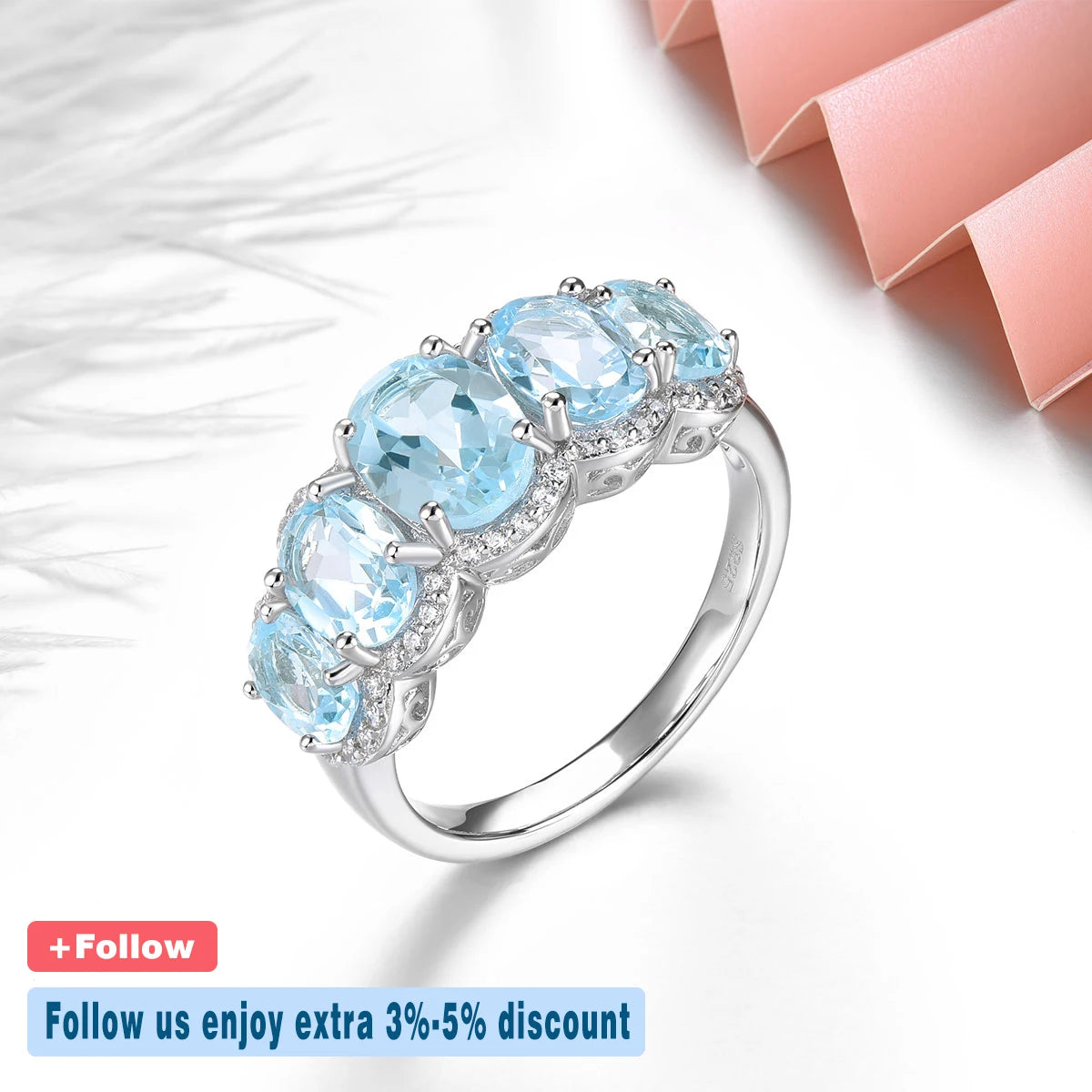 Natural Sky Blue Topaz Solid Silver Women's Ring 4.5 Carats Genuine Gemstone Classic Fine Jewelry Design S925 Birthday Gifts